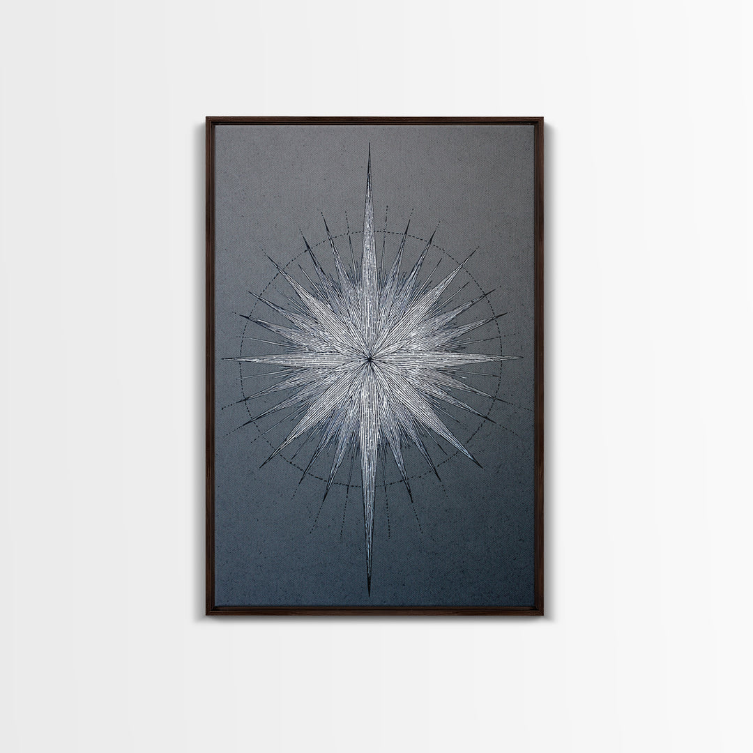 White Silver Radial Starburst Canvas Print, Midcentury Modern Art, Geometric Wall Art, Abstract Print, Blue Office Decor