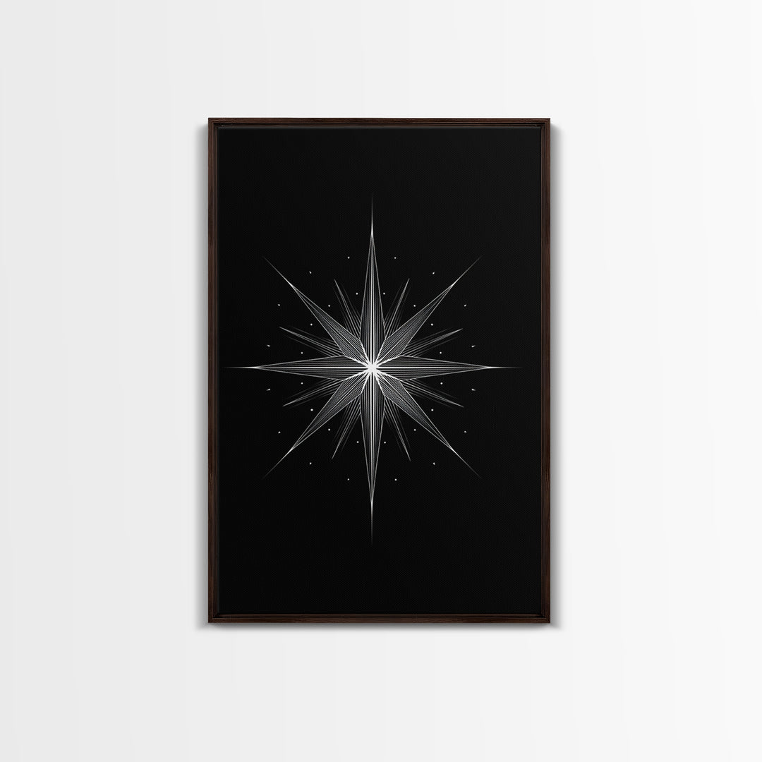 White Celestial Starburst Wall Art, Midcentury Modern Art, Black Wall Art, Geometric Art Print, Space Abstract Art, Modern Decor