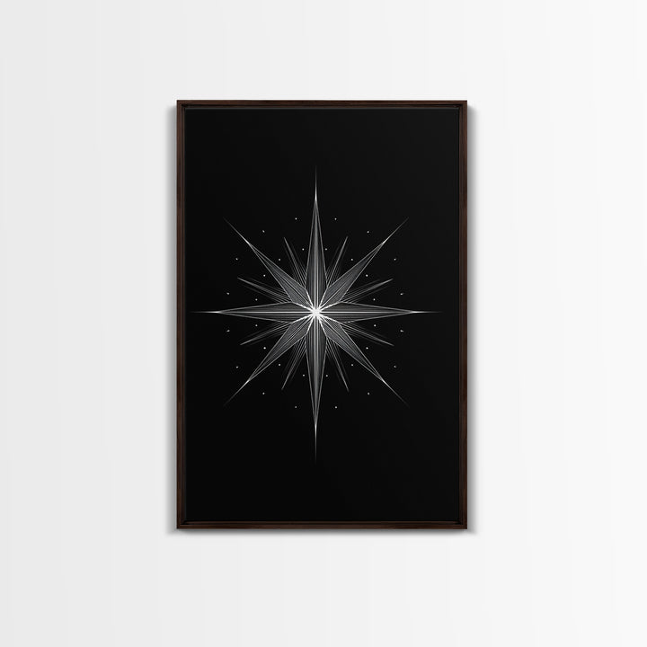 White Celestial Starburst Wall Art, Midcentury Modern Art, Black Wall Art, Geometric Art Print, Space Abstract Art, Modern Decor