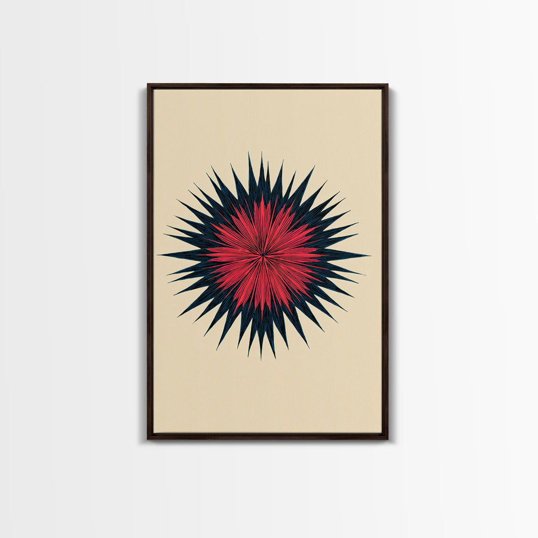 Red Navy Spiky Sunburst Canvas Print, Midcentury Modern Art, Geometric Wall Art, Atomic Art Print, Colorful Retro Decor, Poster