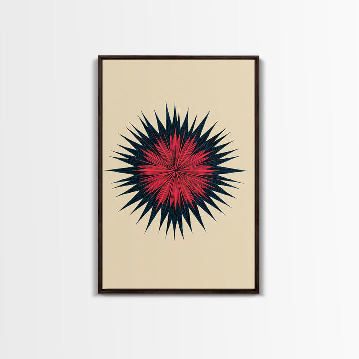Red Navy Spiky Sunburst Canvas Print, Midcentury Modern Art, Geometric Wall Art, Atomic Art Print, Colorful Retro Decor, Poster