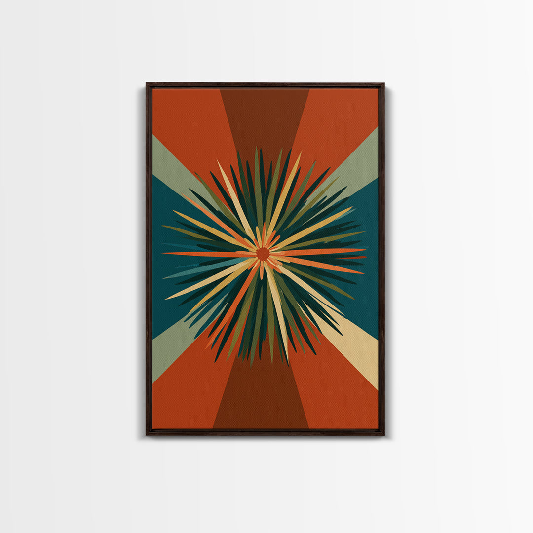 Teal Orange Retro Sunburst Wall Art, Midcentury Modern Art, Geometric Wall Decor, Atomic Art Print, Burnt Orange Home Decor