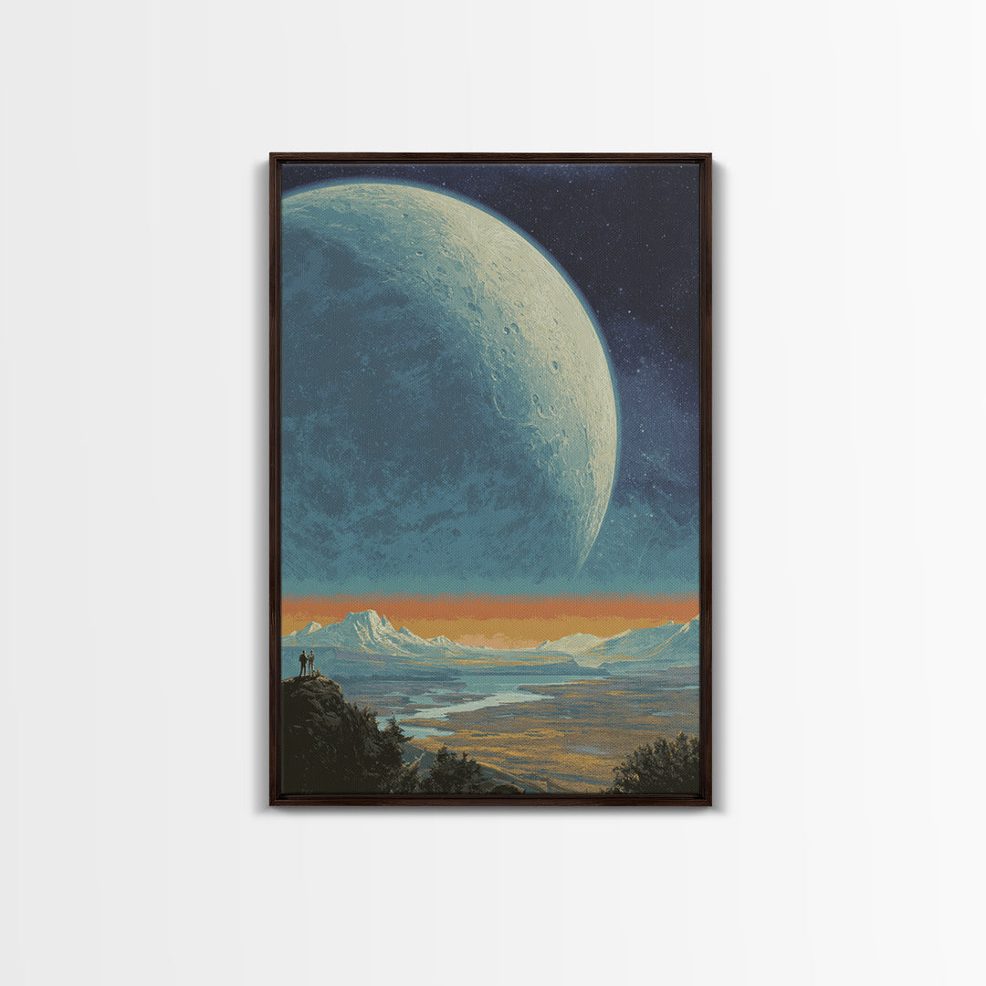 Vast Alien Planet Vista Wall Art, Retro Sci Fi Landscape Poster, Midcentury Modern Space Decor, Cosmic Explorer Print Artwork