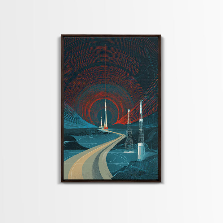 Desert Road To Rocket Launch Wall Art, Mid Century Modern Sci Fi Poster, Retro Space Travel Print, Atomic MCM Home Decor