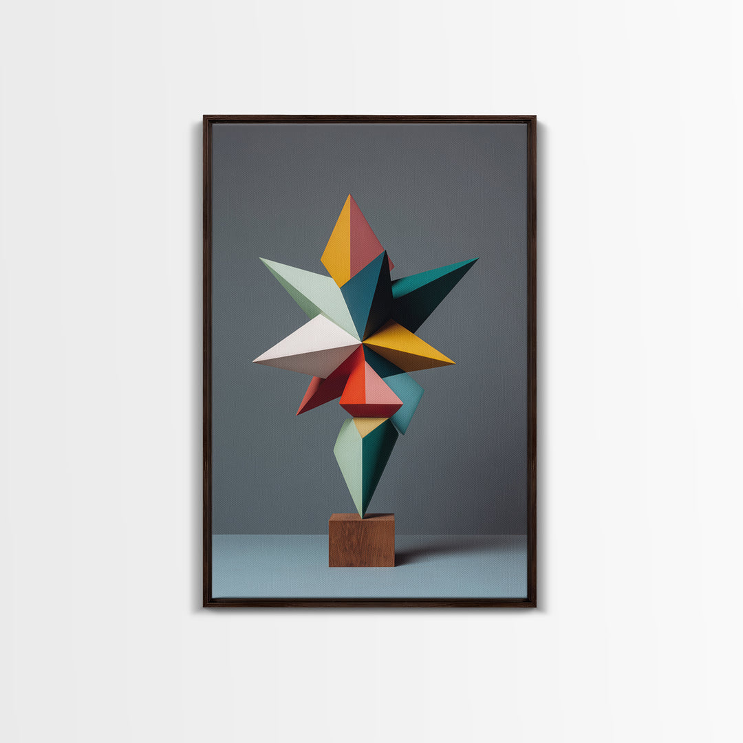 Colorful Geometric Modern Sculpture Framed Canvas Print, Mid Century Modern Abstract Art, MCM Office Decor Statement Gift