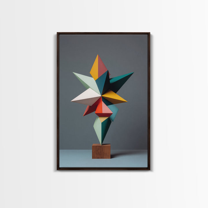Colorful Geometric Modern Sculpture Framed Canvas Print, Mid Century Modern Abstract Art, MCM Office Decor Statement Gift