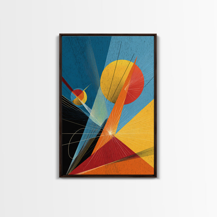 Bright Geometric Sun And Planets Wall Art, Mid Century Modern Abstract Poster, Colorful Bauhaus MCM Space Decor Print Gift