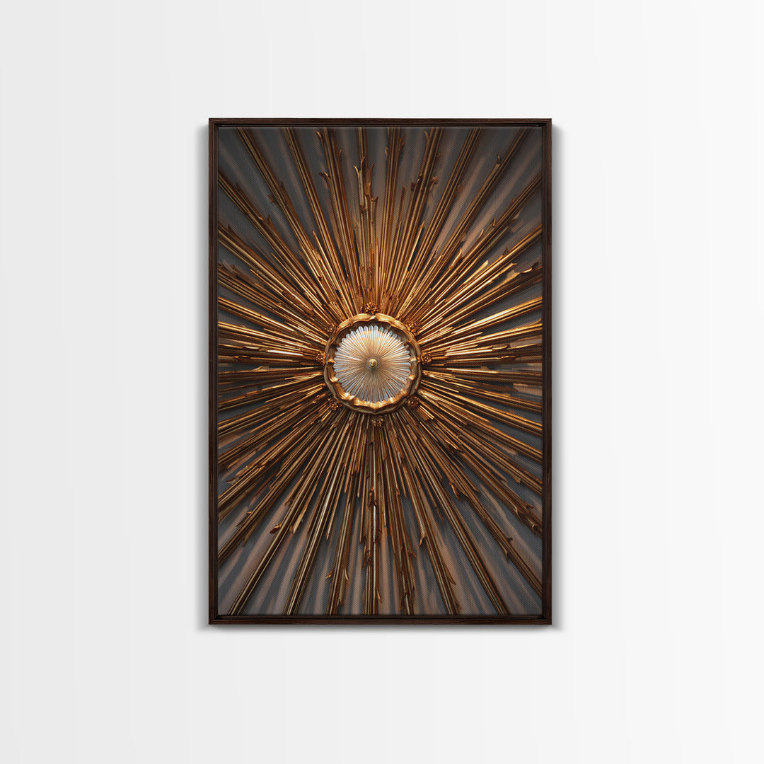 Radiant Gold Starburst Clock Canvas Print, Mid Century Modern Art, Atomic Retro Wall Decor, Large Canvas Print, MCM Home Decor