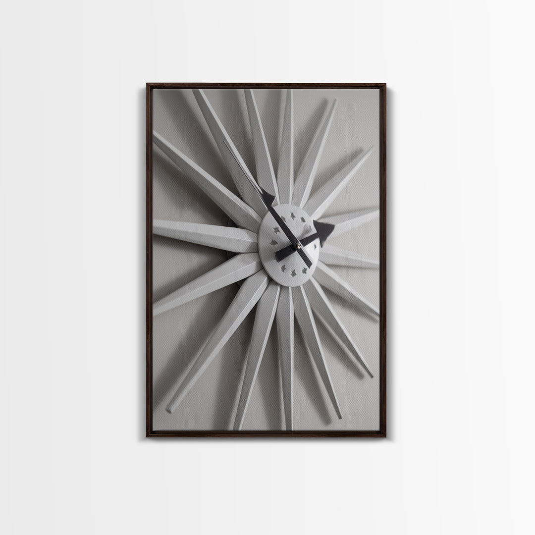 White Starburst Clock With Shadow Wall Art, Mid Century Modern Minimalist Poster, Geometric Wall Art, MCM Decor, Modern Art Print