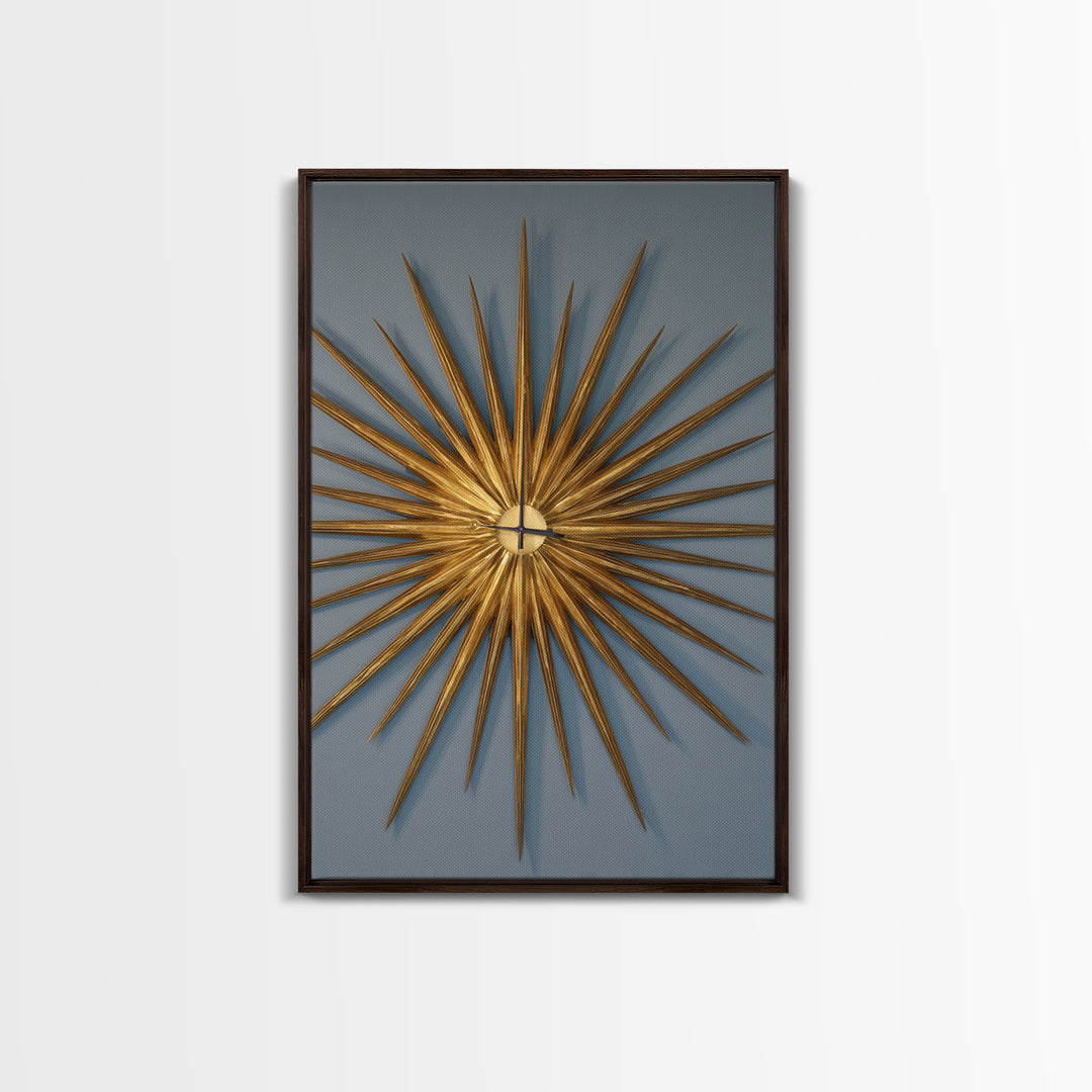 Gold Atomic Sunburst Clock On Blue Wall Art, Mid Century Modern Decor, MCM Wall Art, Retro Wall Decor, Modern Home Art Print