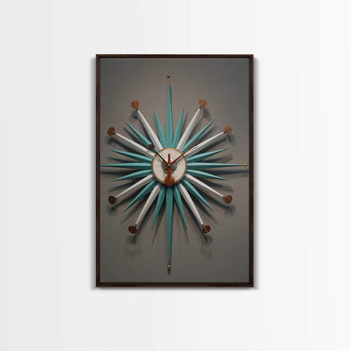Teal White Atomic Starburst Clock Wall Art, Mid Century Modern Decor, Retro Wall Decor, Geometric Art Print, MCM Home Decor