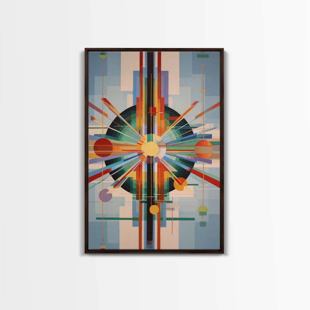 Geometric Atomic Sunburst Canvas Print, Midcentury Modern Wall Art, Bauhaus Abstract Poster, Colorful Retro Home Decor Gift