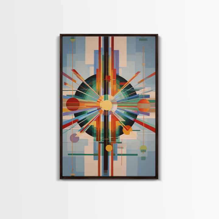 Geometric Atomic Sunburst Canvas Print, Midcentury Modern Wall Art, Bauhaus Abstract Poster, Colorful Retro Home Decor Gift