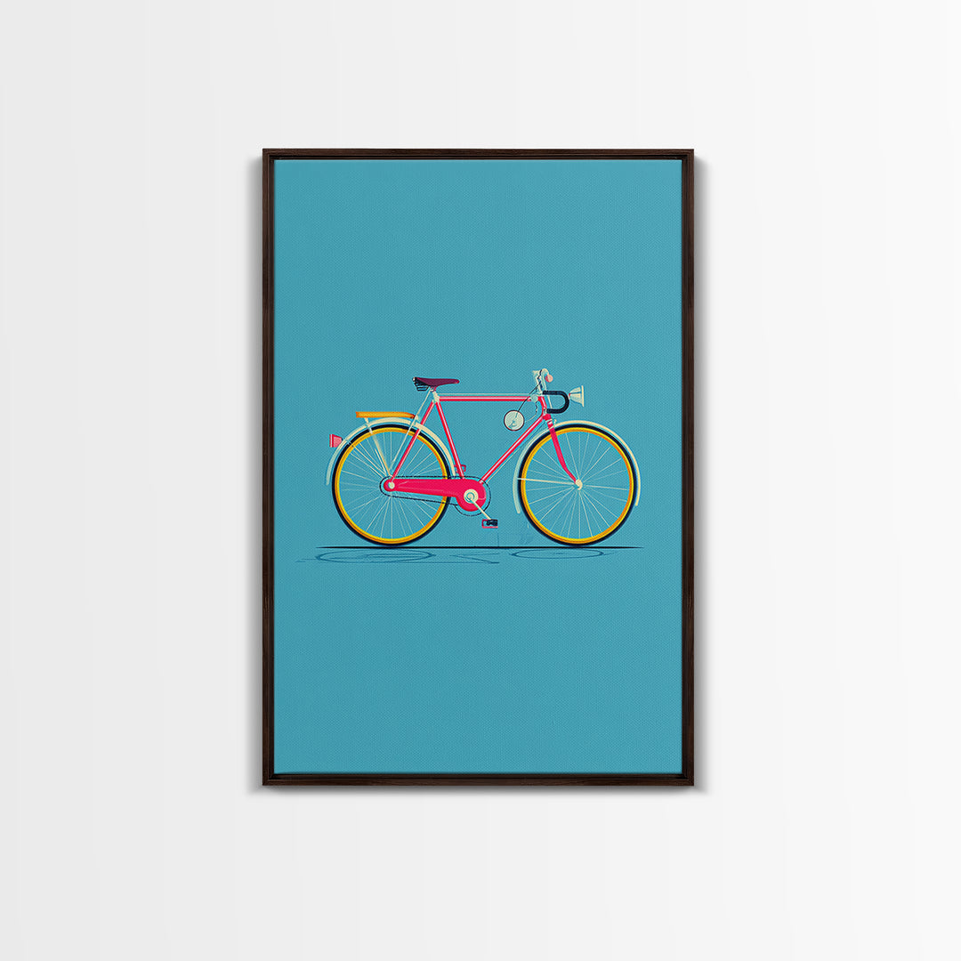 Colorful Pink Bicycle On Teal Canvas Print, Mid Century Modern Art, Retro Cycling Poster, Dopamine Decor, Kids Room Art Gift