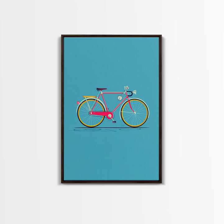 Colorful Pink Bicycle On Teal Canvas Print, Mid Century Modern Art, Retro Cycling Poster, Dopamine Decor, Kids Room Art Gift