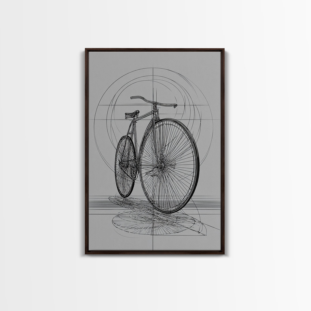 Antique Penny Farthing Technical Drawing Wall Art, Black White Bicycle Poster, Architectural Art, Geometric Lines, Office Decor