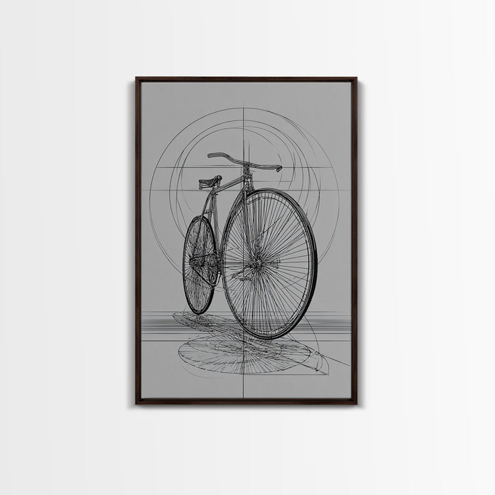 Antique Penny Farthing Technical Drawing Wall Art, Black White Bicycle Poster, Architectural Art, Geometric Lines, Office Decor