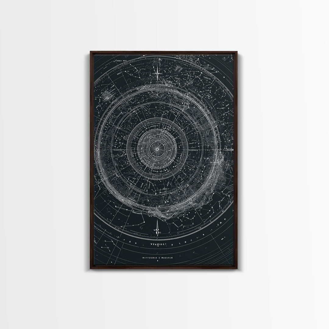 Circular Zodiac Sky Map Wall Art, Black White Astronomy Poster, Geometric Celestial Chart, Modern Art Print, Office Decor
