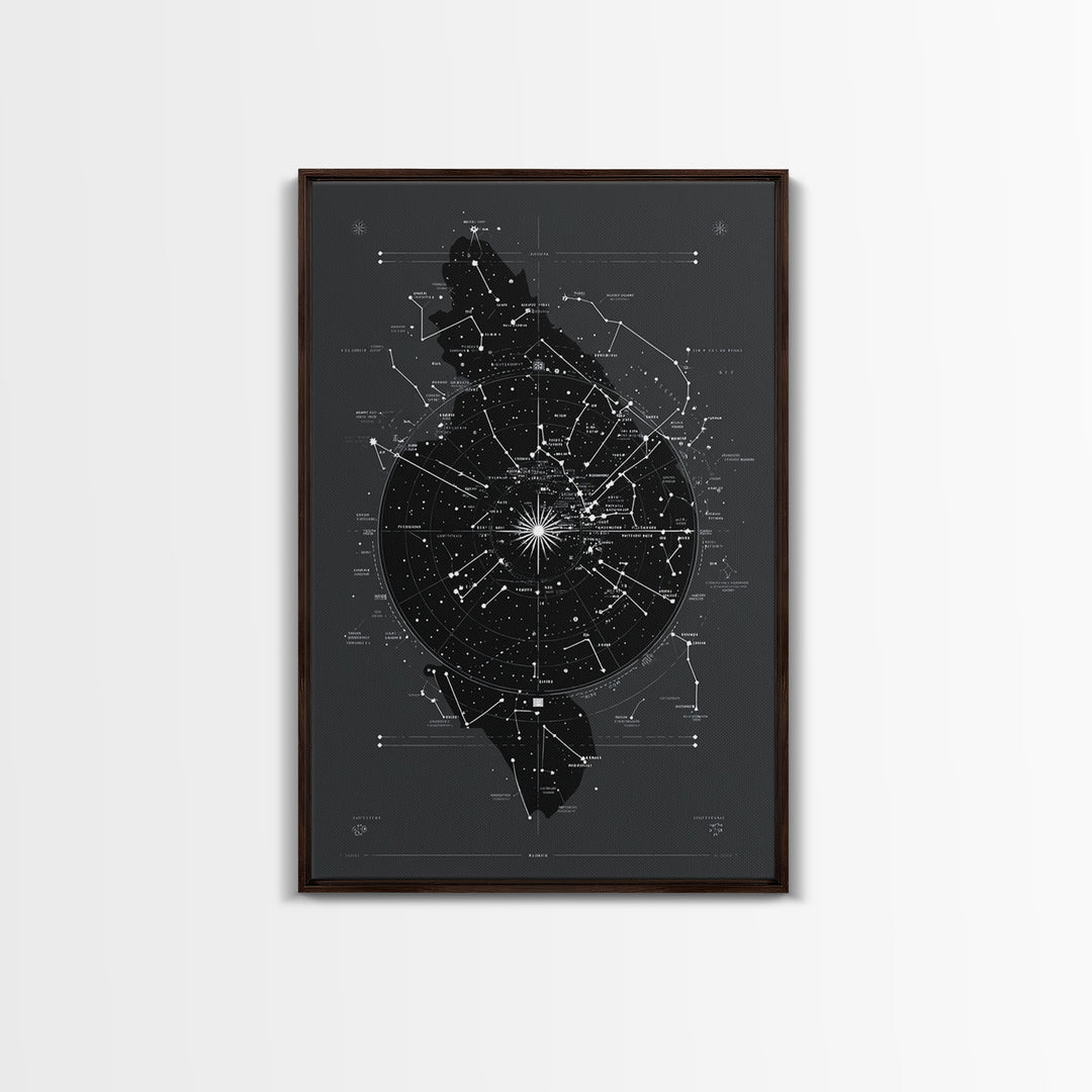 Dark Celestial Star Map Canvas Print, Constellation Wall Art, Cosmic Geometric Poster, Modern Sci Fi Office Home Decor Gift