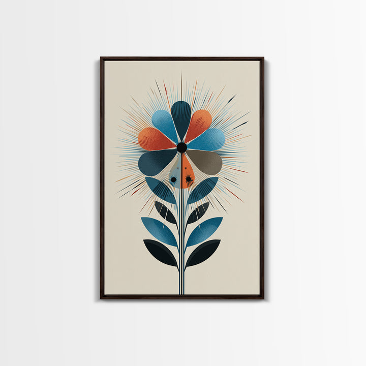 Atomic Midcentury Flower Wall Art, Geometric Floral Canvas Print, Retro Modern Decor, MCM Poster For Living Room Home Office Gift