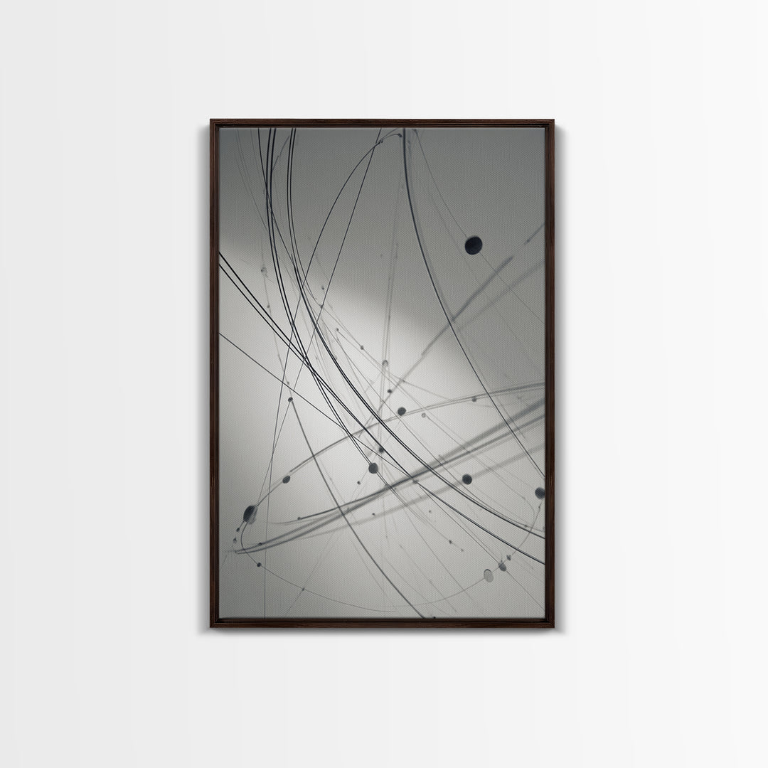 Gray Network Line Framed Canvas Print, Modern Abstract Art, Minimalist Wall Decor, Kinetic Sculpture Inspired Office Art