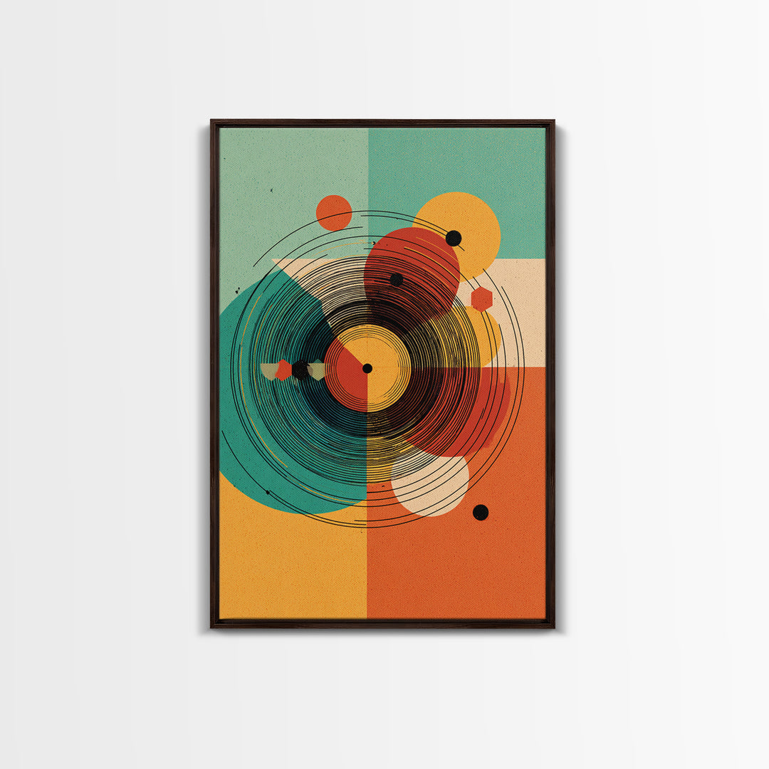 Concentric Circle Abstract Canvas Print, Midcentury Modern Wall Art, Teal Orange Bauhaus Poster, Retro Geometric Home Decor