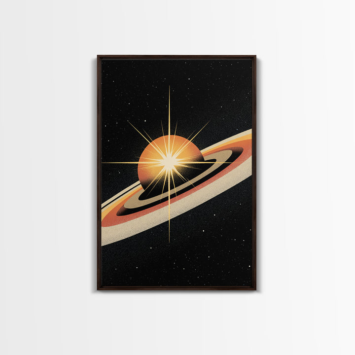 Orange Ringed Planet Starburst Wall Art, Retro Sci Fi Space Poster, Midcentury Modern Art Print, Cosmic Retro Decor Gift
