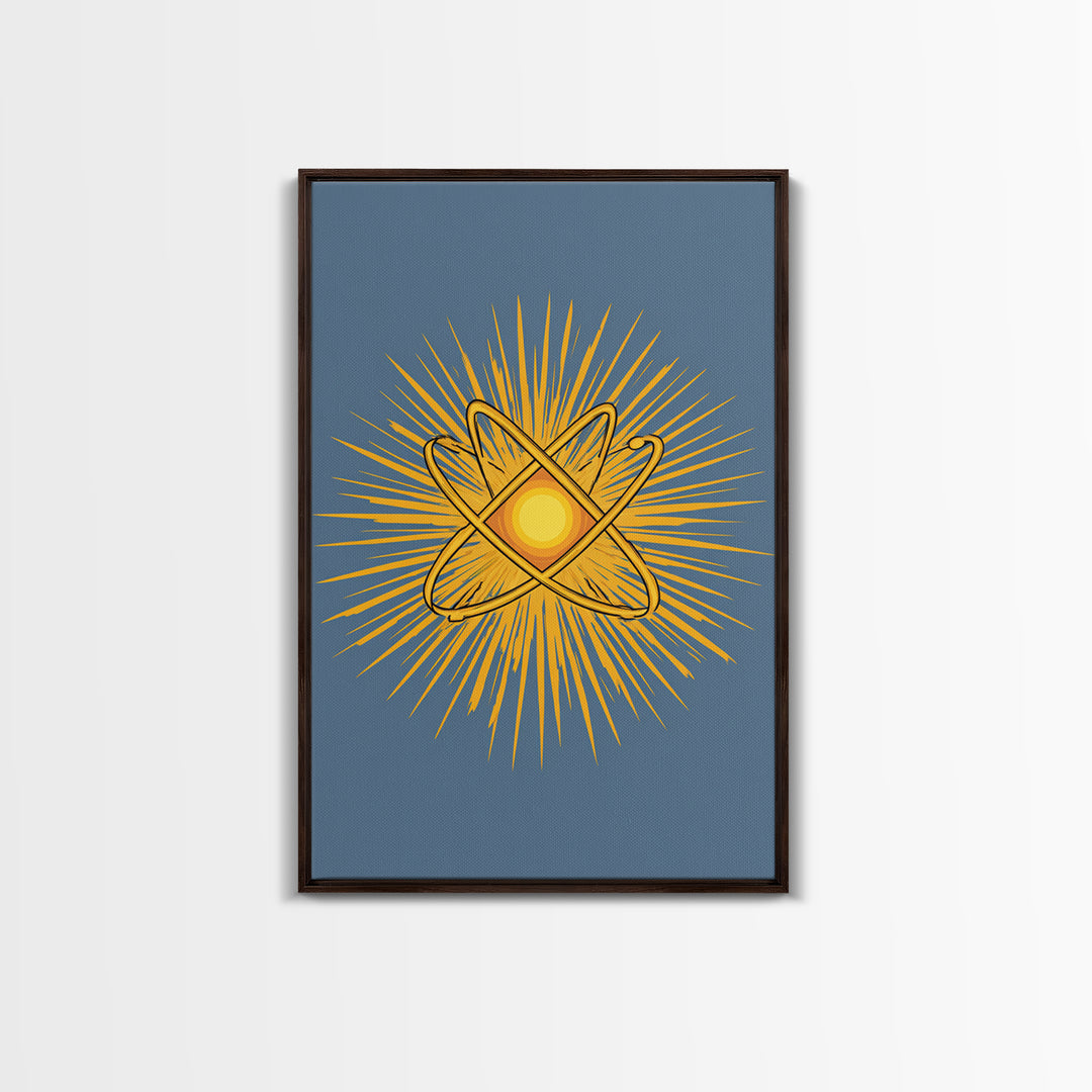 Atomic Sunburst Symbol Wall Art, Mid Century Modern Science Poster, Yellow Geometric Print, Modern Home Office Decor Gift