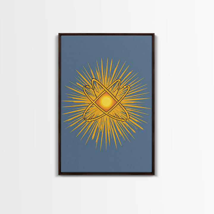 Atomic Sunburst Symbol Wall Art, Mid Century Modern Science Poster, Yellow Geometric Print, Modern Home Office Decor Gift
