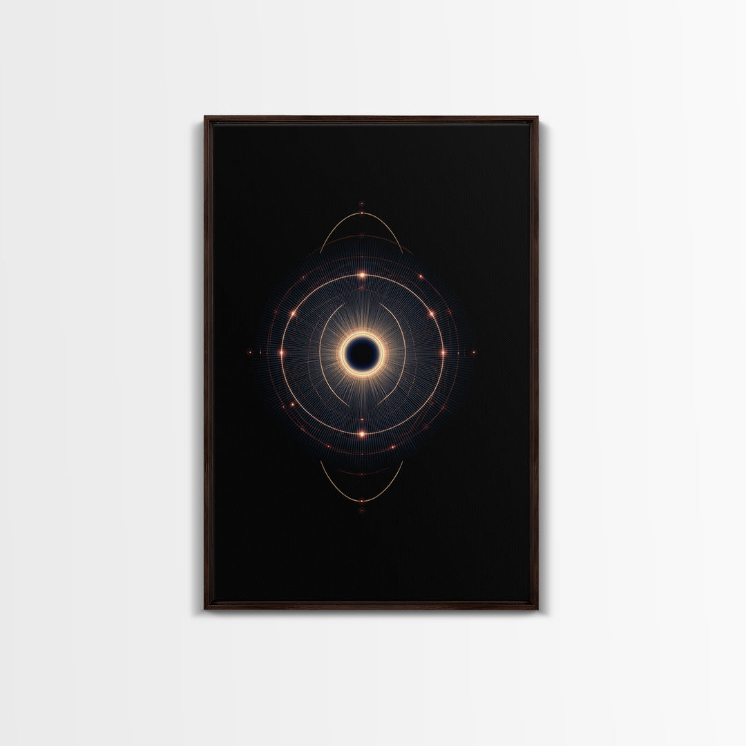 Eclipse Orbital Ring Wall Art, Dark Cosmic Abstract Poster, Modern Geometric Space Decor, Midcentury Sci Fi Print For Office