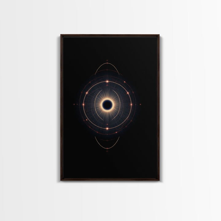 Eclipse Orbital Ring Wall Art, Dark Cosmic Abstract Poster, Modern Geometric Space Decor, Midcentury Sci Fi Print For Office