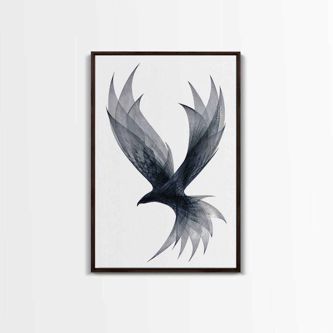 Black Wireframe Flying Bird Wall Art, Modern Abstract Art Print, Minimalist Wall Decor, Monochrome Nature Art For Bedroom