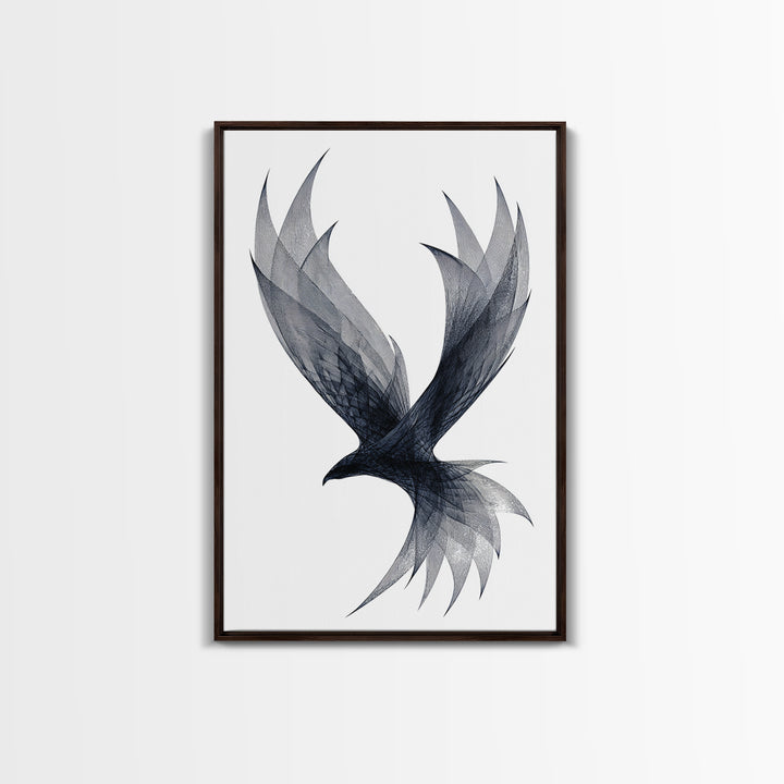Black Wireframe Flying Bird Wall Art, Modern Abstract Art Print, Minimalist Wall Decor, Monochrome Nature Art For Bedroom