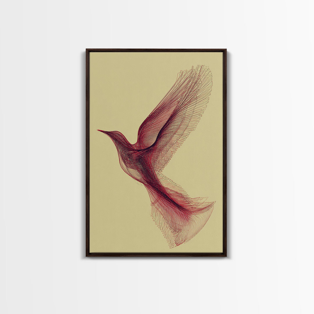 Red Line Hummingbird Canvas Print, Minimalist Nature Wall Art, Modern Abstract Art Print, Scandinavian Bedroom Decor, Gift
