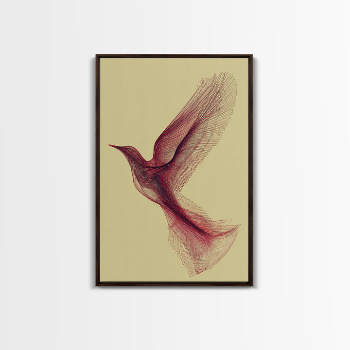 Red Line Hummingbird Canvas Print, Minimalist Nature Wall Art, Modern Abstract Art Print, Scandinavian Bedroom Decor, Gift