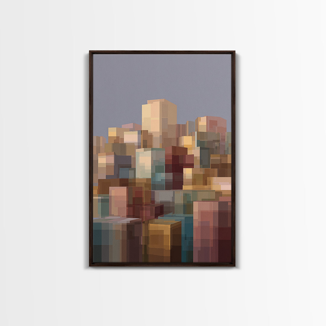 Soft Block City Skyline Canvas Print, Modern Abstract Wall Art, Contemporary Cityscape Poster, Neutral Office Decor, Gift