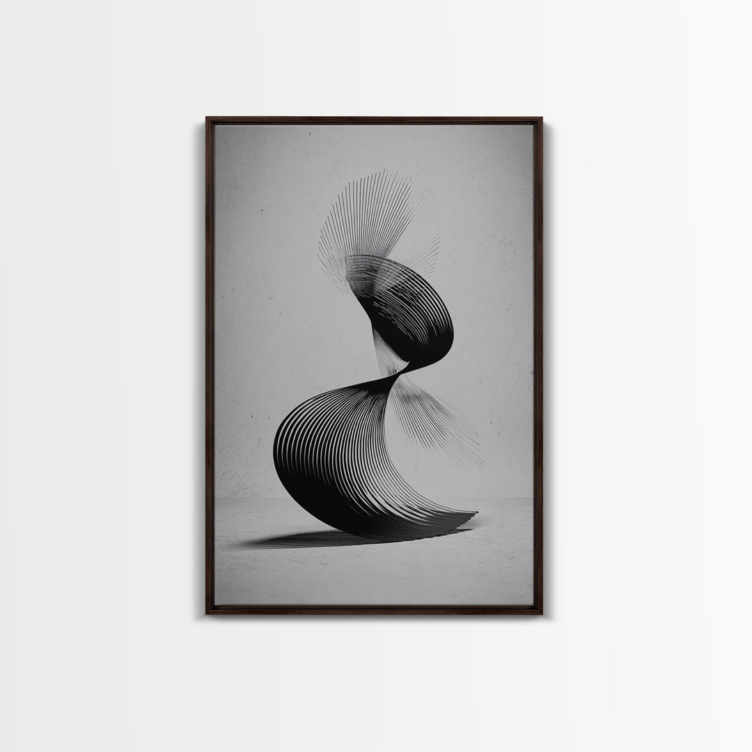 Black Spiral Kinetic Sculpture Wall Art, Modern Abstract Print, Op Art Lines, Minimalist Monochrome Decor For Home Office