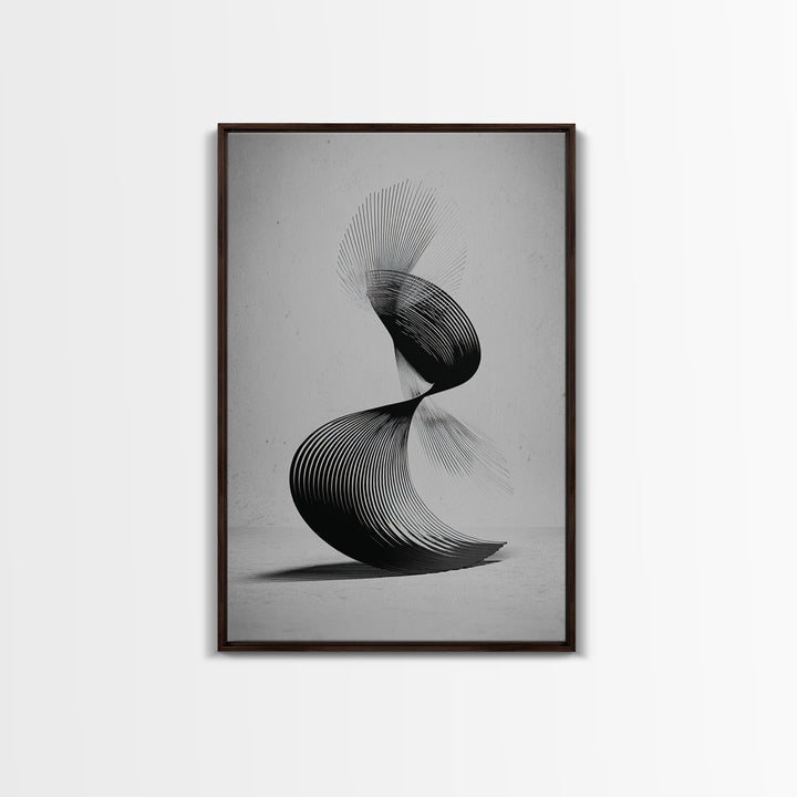 Black Spiral Kinetic Sculpture Wall Art, Modern Abstract Print, Op Art Lines, Minimalist Monochrome Decor For Home Office