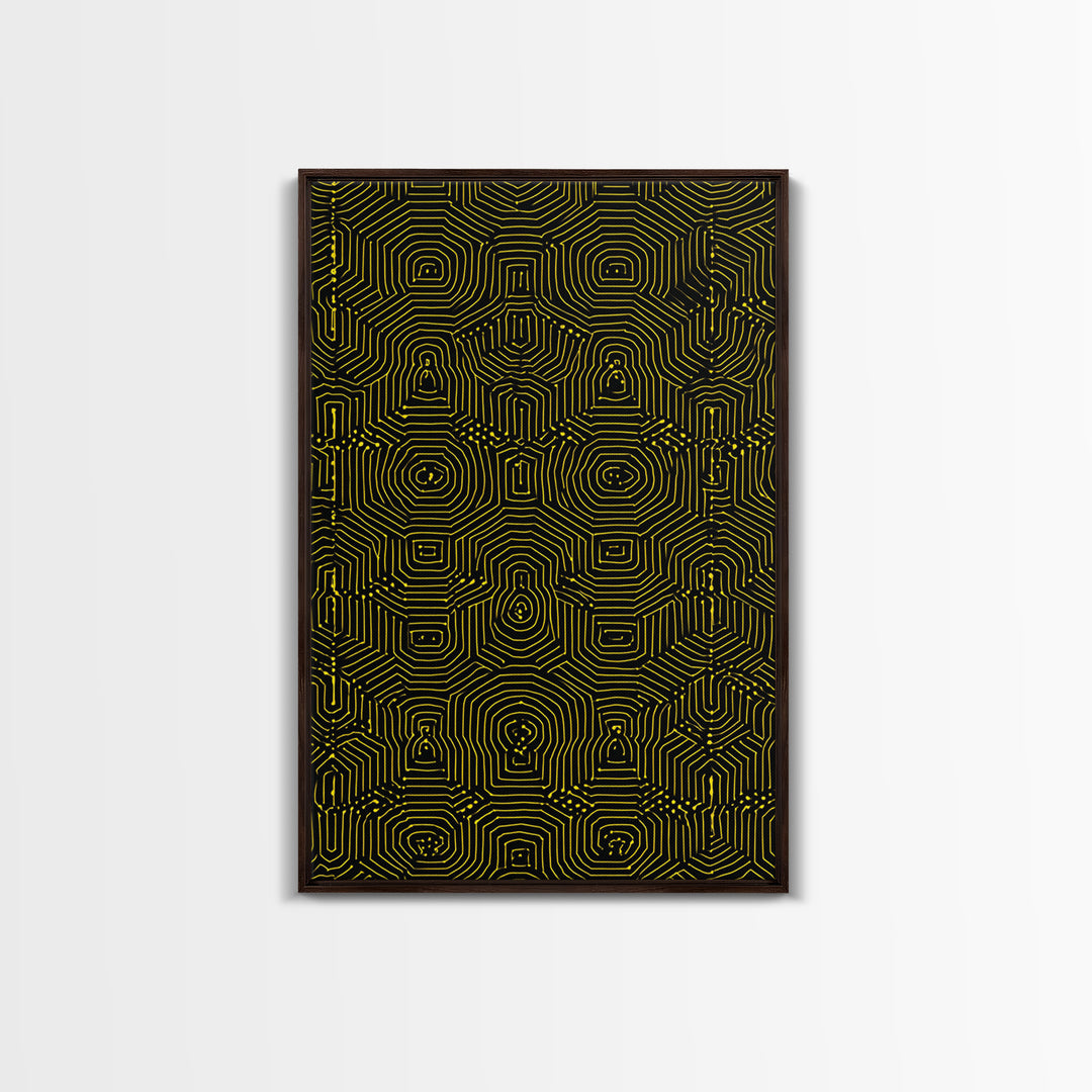 Black Yellow Maze Pattern Canvas Print, Modern Geometric Wall Art, Op Art Poster, Bold Abstract Office Decor Statement Gift
