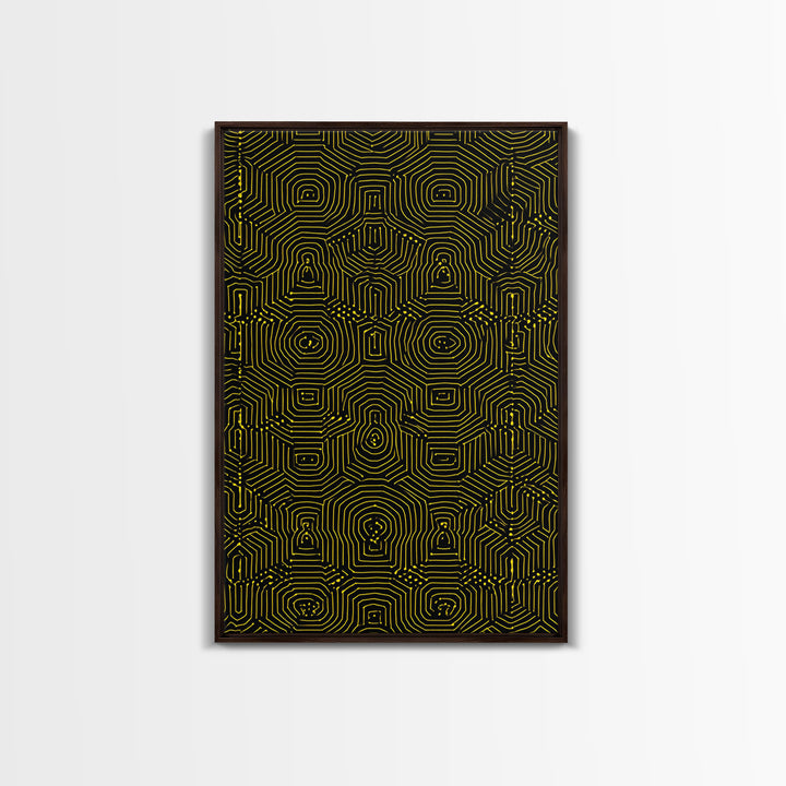 Black Yellow Maze Pattern Canvas Print, Modern Geometric Wall Art, Op Art Poster, Bold Abstract Office Decor Statement Gift