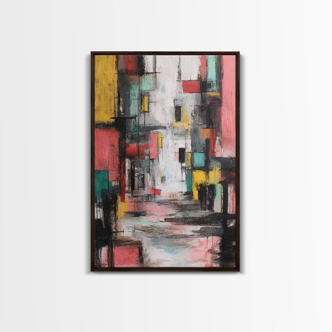 Colorful Abstract Urban Street Wall Art, Modern Art Print, Geometric Cityscape Poster, Trendy Office Decor, Canvas Print