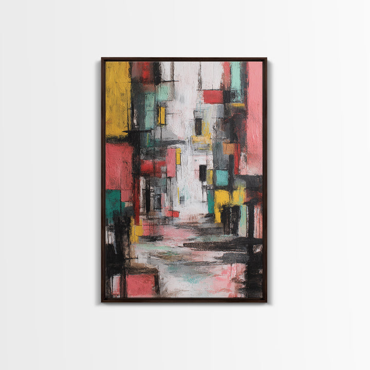 Colorful Abstract Urban Street Wall Art, Modern Art Print, Geometric Cityscape Poster, Trendy Office Decor, Canvas Print