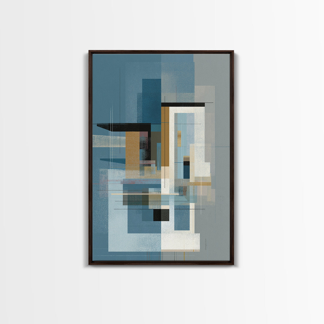 Minimalist Blue Gray Geometric Canvas Print, Modern Wall Art, Midcentury Decor, Abstract Office Art, Neutral Home Decor, Gift