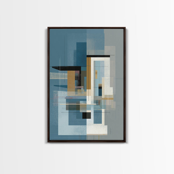 Minimalist Blue Gray Geometric Canvas Print, Modern Wall Art, Midcentury Decor, Abstract Office Art, Neutral Home Decor, Gift