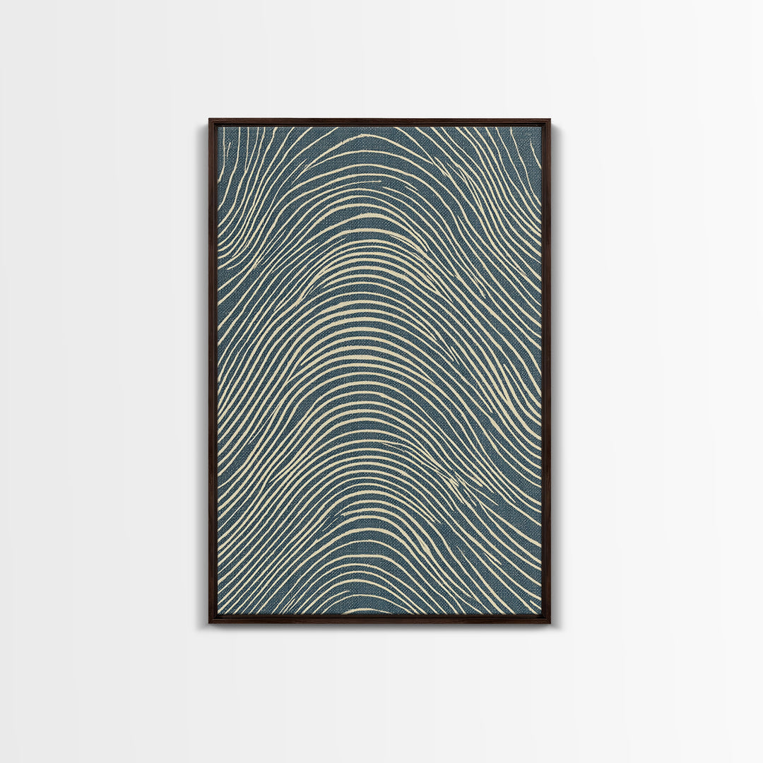 Teal Wavy Topographic Lines Abstract Wall Art, Midcentury Modern Art Print, Geometric Office Decor, Blue Beige Canvas Print