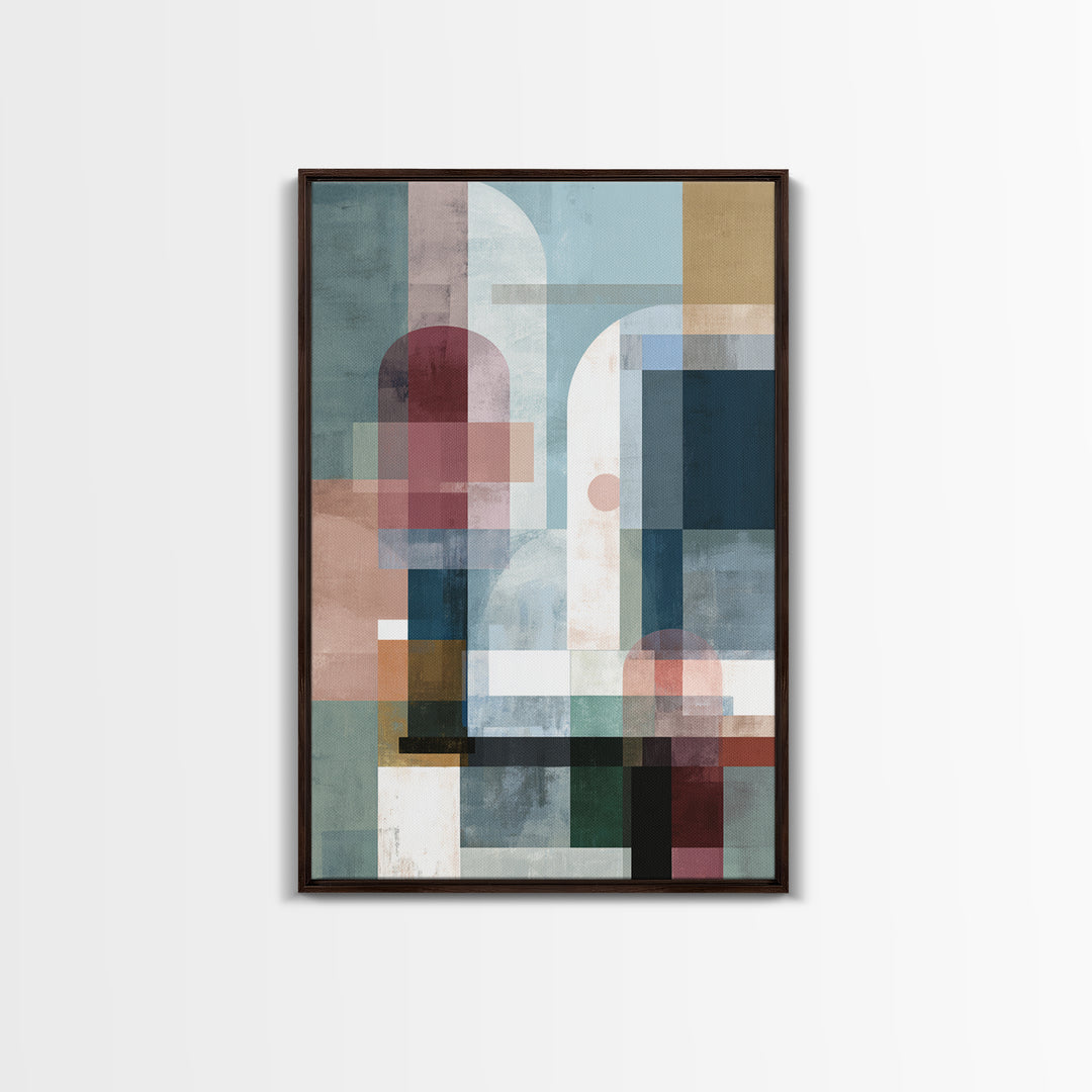 Pastel Geometric Arches Wall Art, Modern Abstract Art Print, Scandinavian Modern Decor, Soft Blue Pink Canvas Print, Home Decor