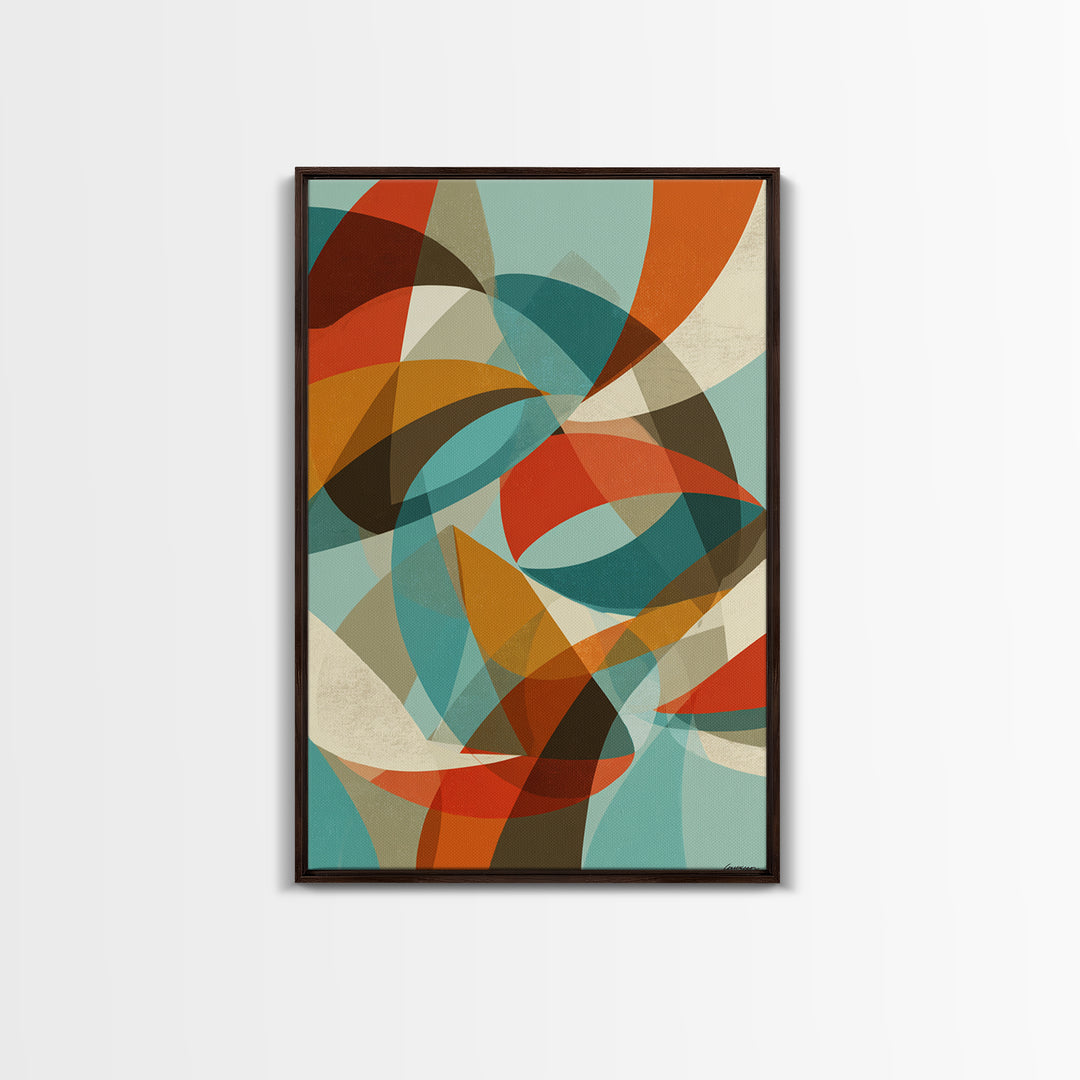 Teal Orange Abstract Curves Canvas Print, Midcentury Modern Wall Art, Geometric MCM Decor, Retro Living Room Artwork, Home Decor