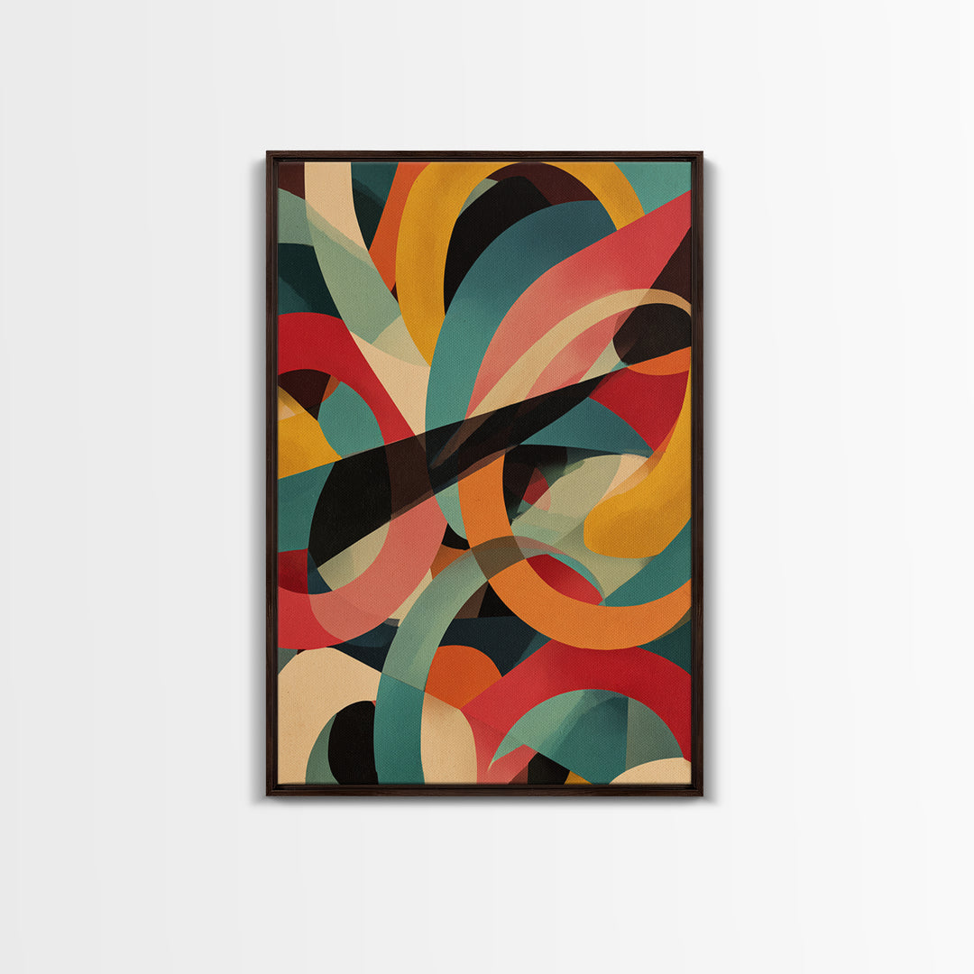 Bold Looping Arches Framed Canvas Print, Midcentury Modern Wall Art, Colorful Geometric MCM Decor, Retro Abstract Poster