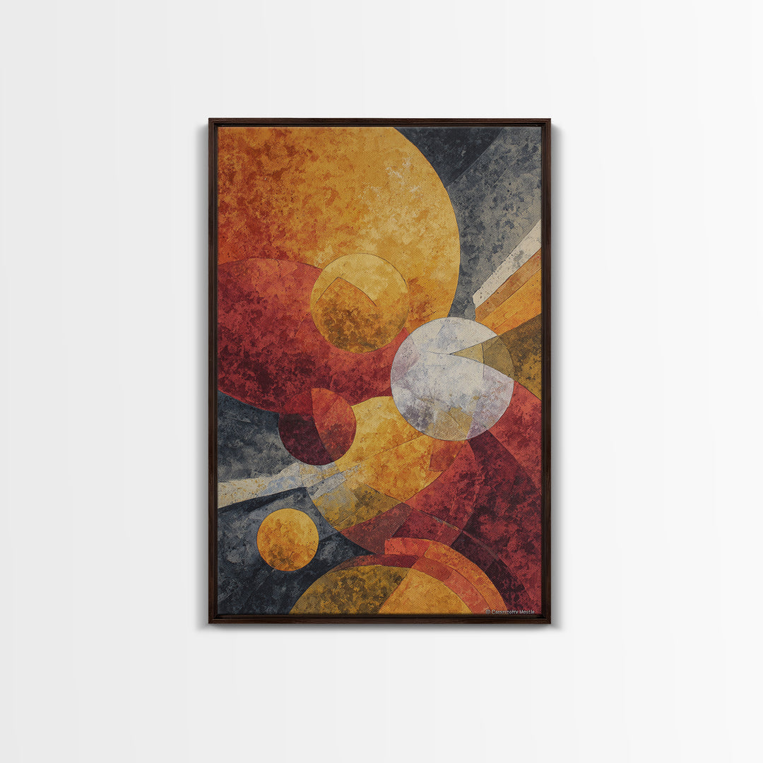 Orange Red Cosmic Circles Canvas Print, Midcentury Modern Wall Art, Atomic Abstract Space Decor, Retro Home Office Poster