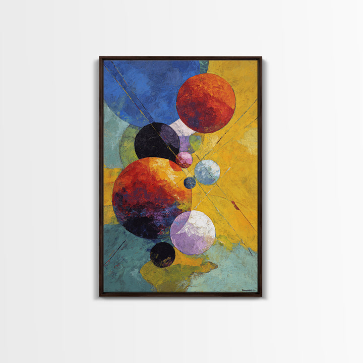 Colorful Planet Spheres Wall Art, Modern Abstract Canvas Print, Cosmic Space Decor, Midcentury Geometric Poster Gift, Living Room